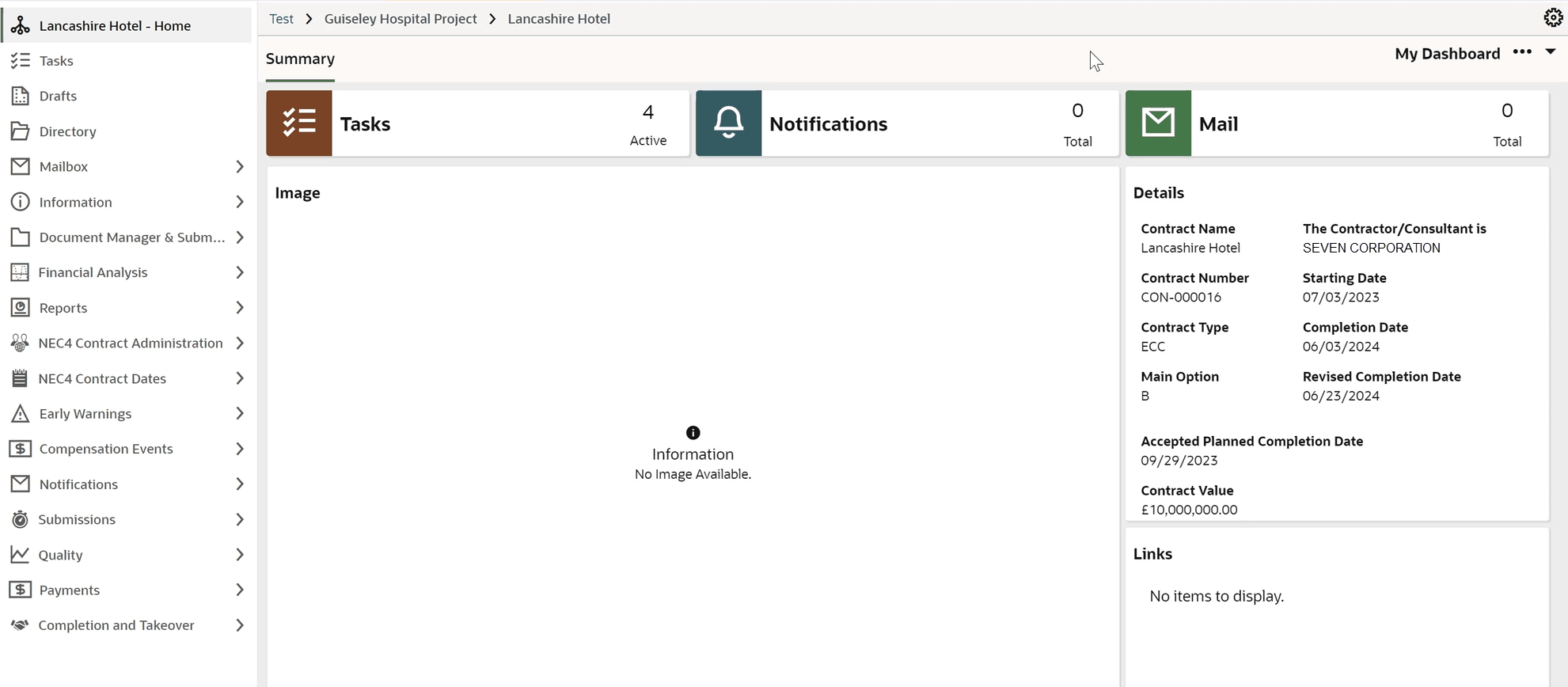 NEC4 Dashboard image