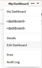 Image of the dashboard options when a user has Edit permission: My dashboard, dashboards, details, edit dashboard, print, audit log.