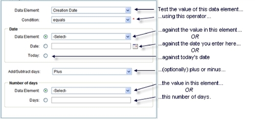 This image displays the date comparison function of a query/