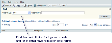 This image depicts the find feature for logs and sheets.