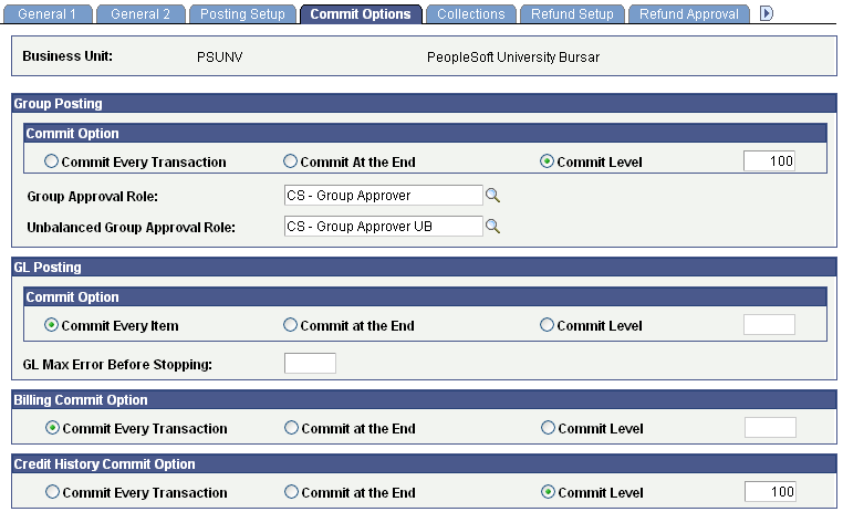 Commit Options page