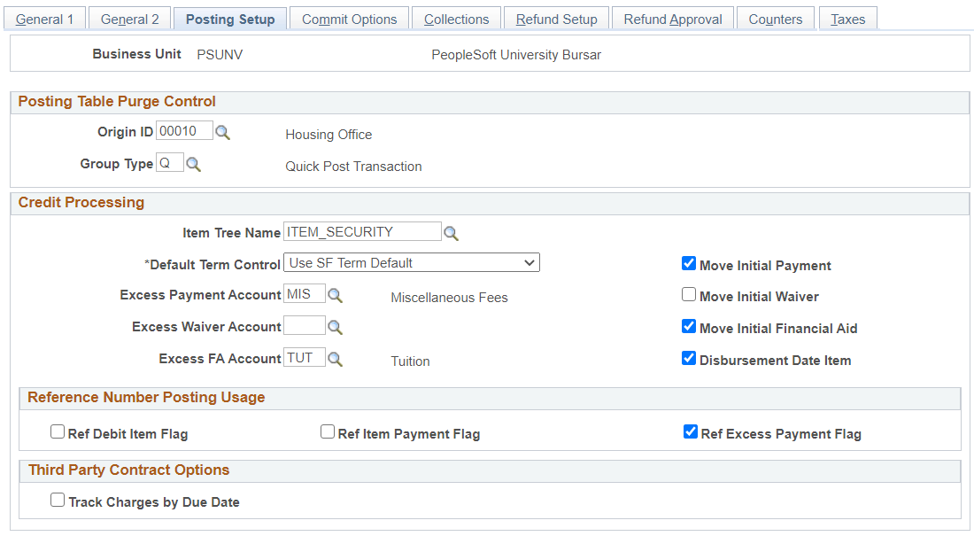 Posting Setup page