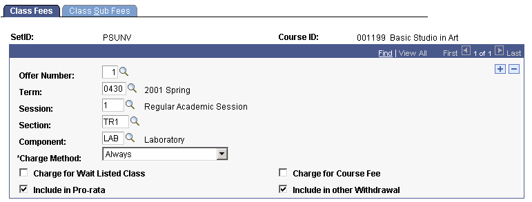 Class Fees page