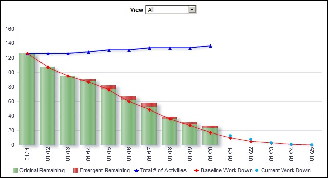 Burn Down Counts section line-bar graph.