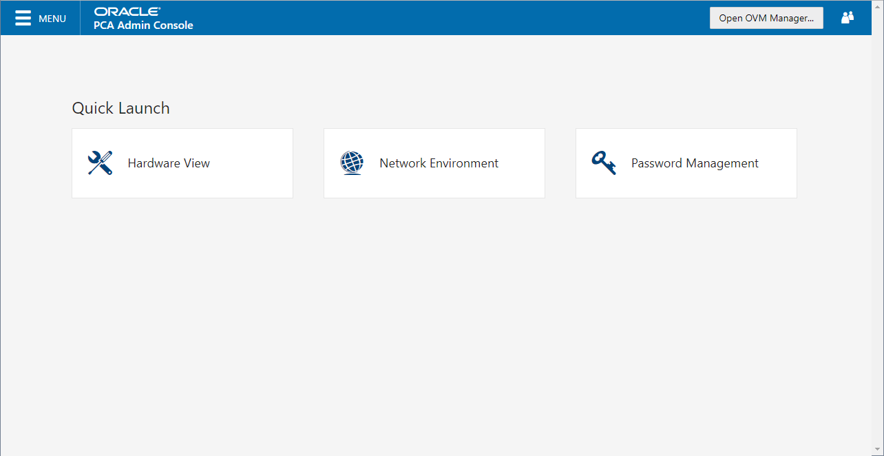 Screenshot showing the home page of the Oracle Private Cloud Appliance Dashboard.