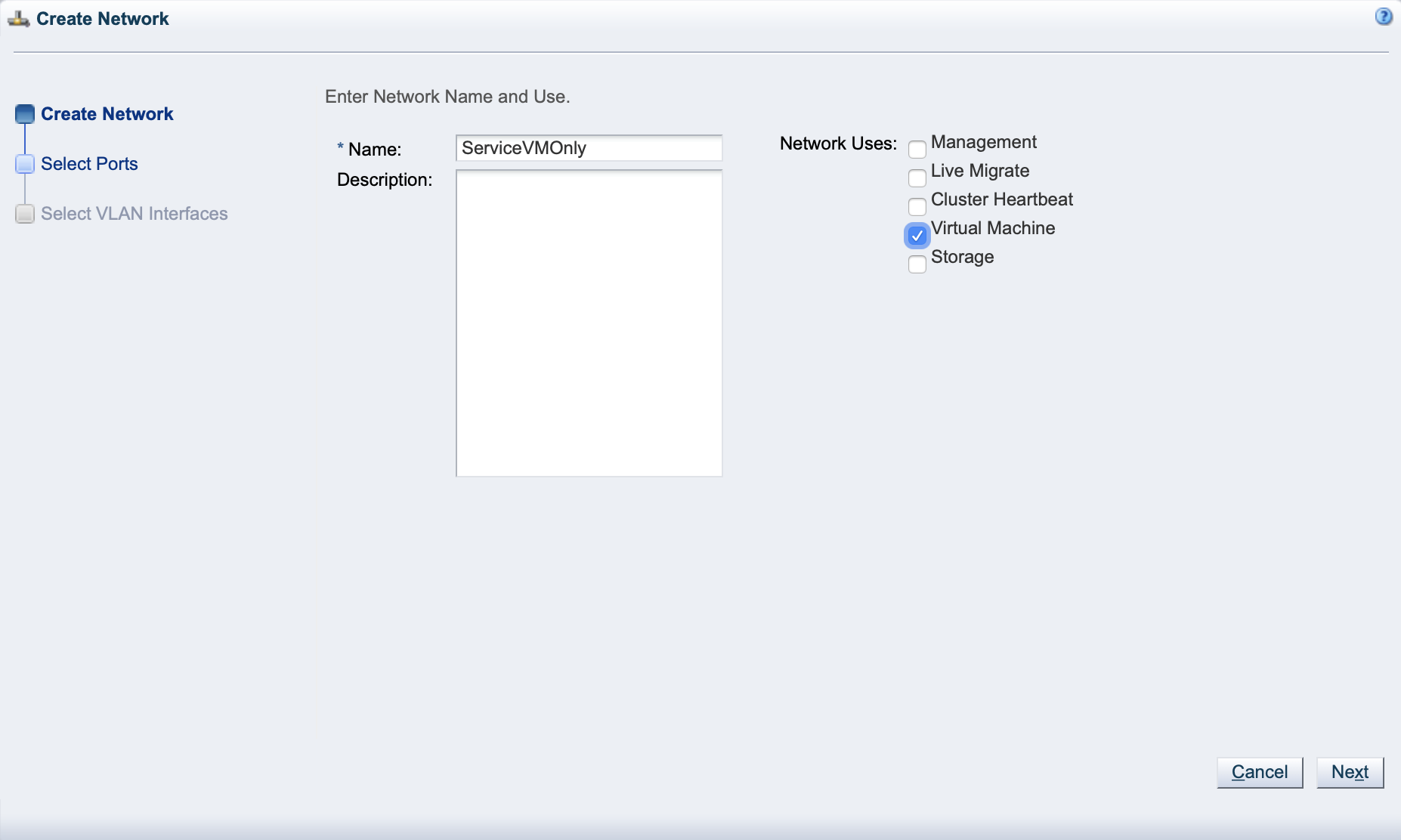 Screenshot showing the Create Network page of the Create Network wizard.