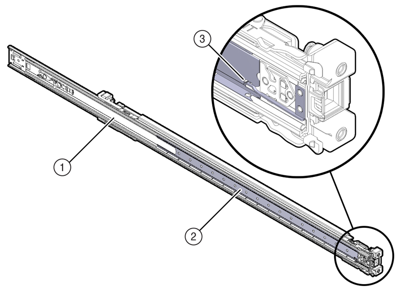 This figure shows the slide-rail being oriented with the ball-bearing track. This figure shows the slide-rail being oriented with the ball-bearing track.