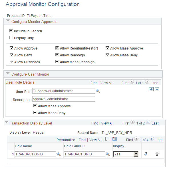 Approval Monitor Configuration page