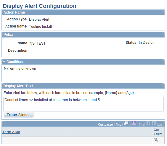 Display Alert Configuration page