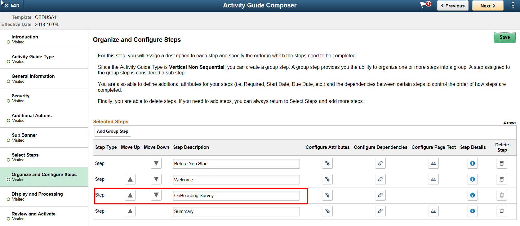 Organize and Configure Steps
