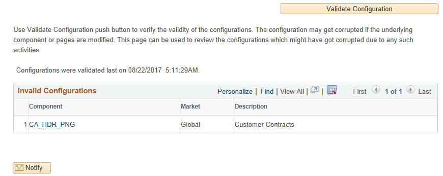 Validate Page Configurations page