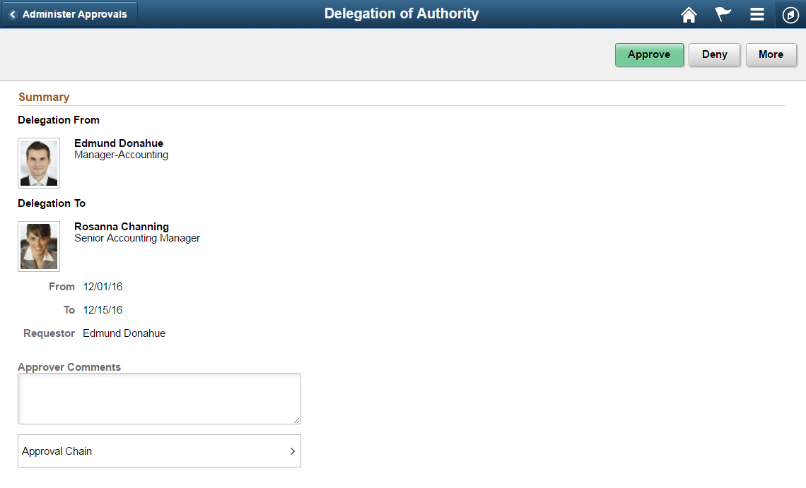 Administer Approvals Details page.