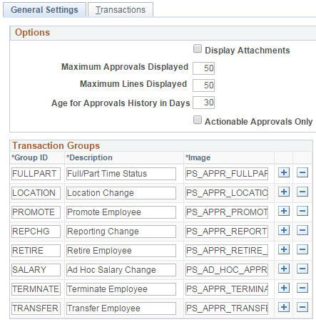 Mobile Approval Options - General Settings page