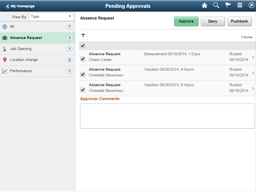 Pending Approvals Page when Mass Approvals is enabled for a transaction category