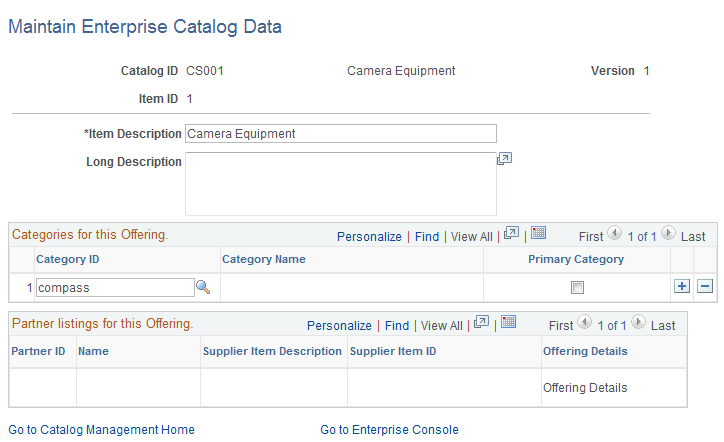 Maintain Enterprise Catalog Data page
