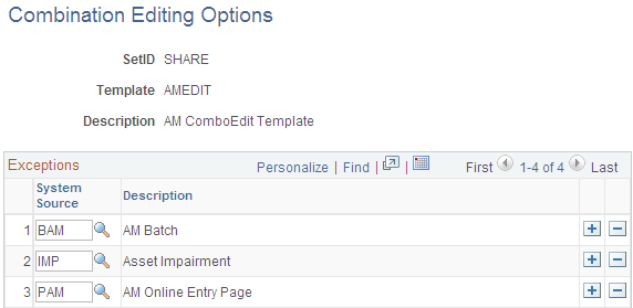 Combination Editing Options page