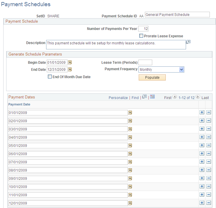 Payment Schedules page