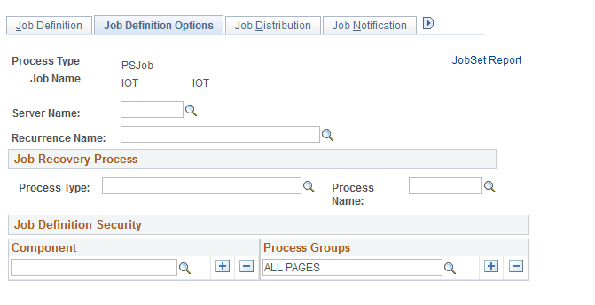 Job Definition Options page