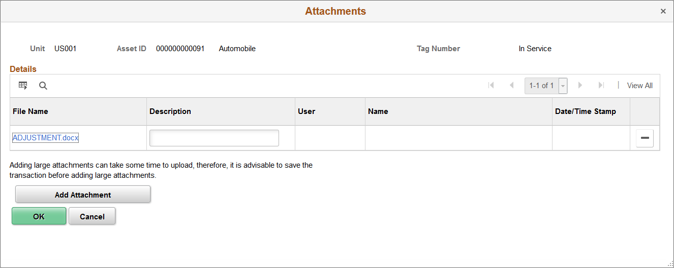 Cost Information - Attachments page