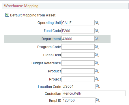 Warehouse Mapping page