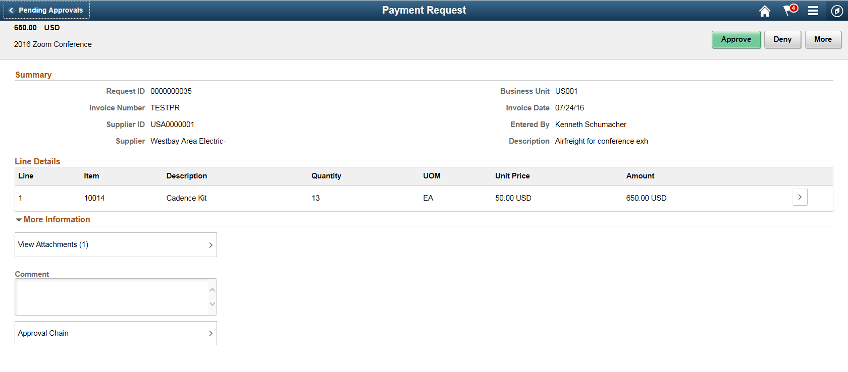Payment Request PR Page