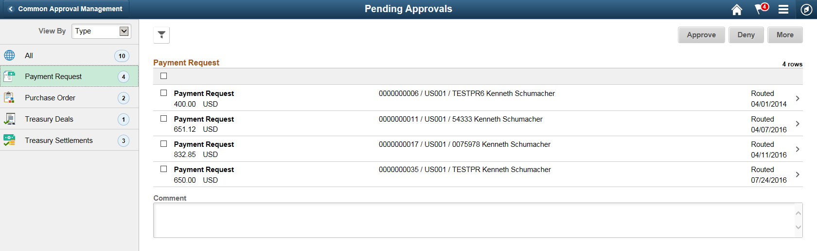 Pending Approvals PR Page