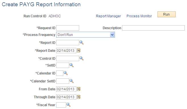 Create PAYG Report Information page