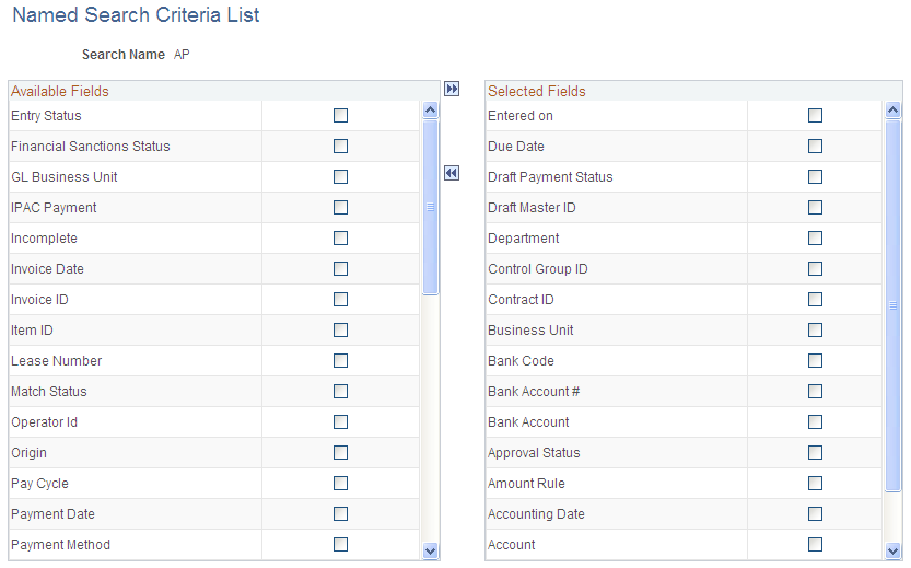 Named Search Criteria List page
