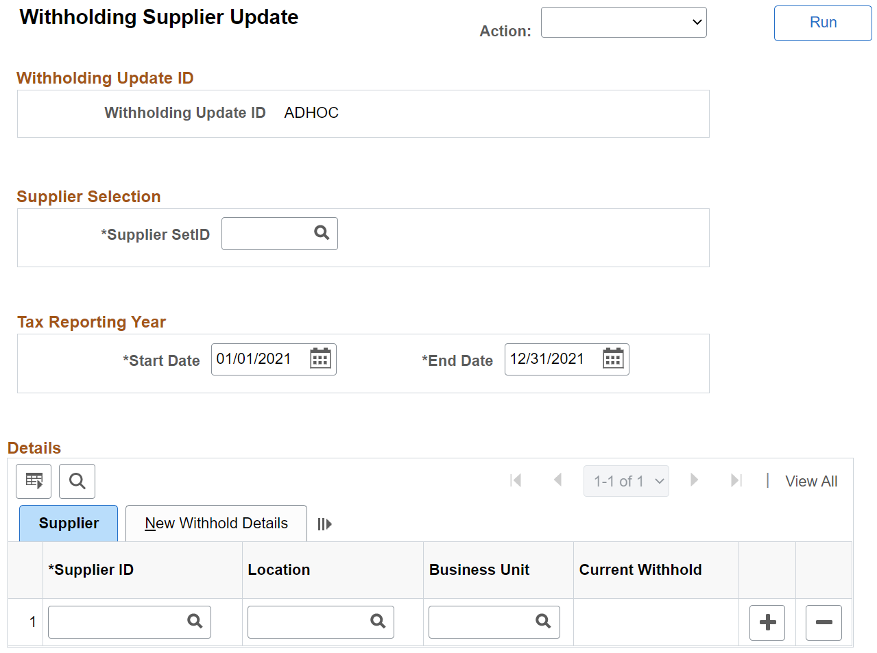 Withholding Supplier Update Page