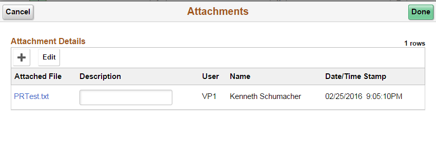 Attachments page - Tablet