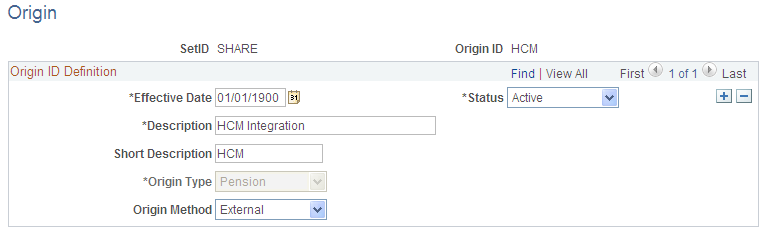 Origin page for integration with HCM
