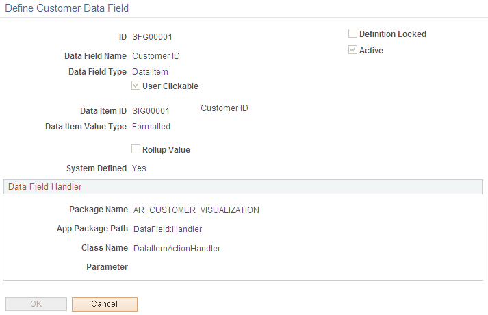 Define Customer Data Field page for data items