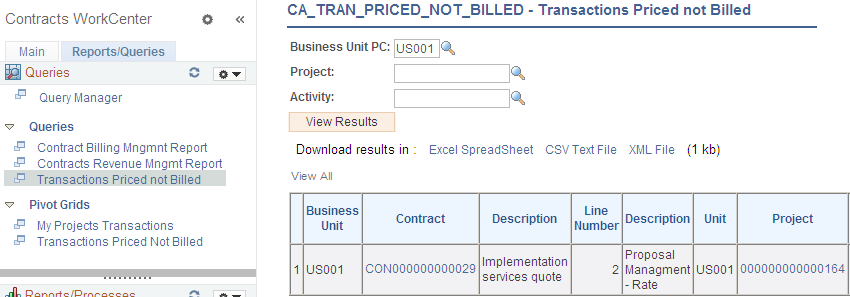 Queries - Transactions Priced not Billed page