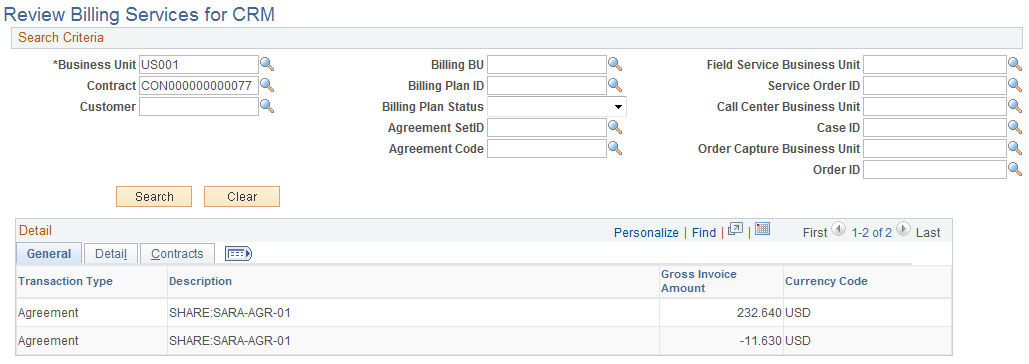 Review Billing Services for CRM page