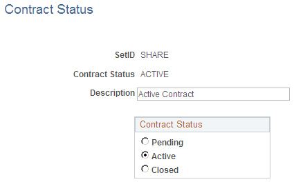 Contract Status page