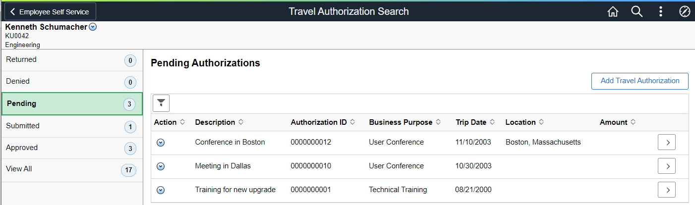 Travel Authorization Search