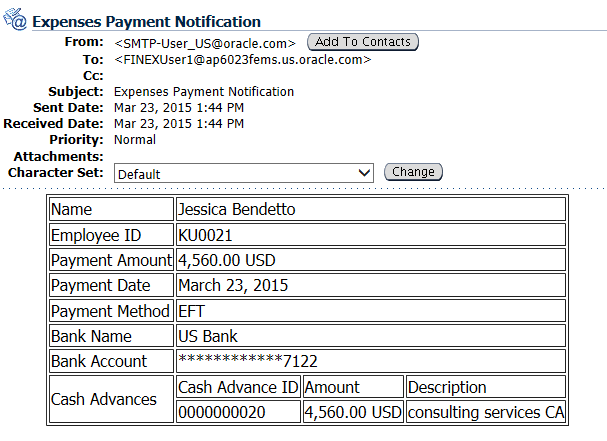 Expense payment notification