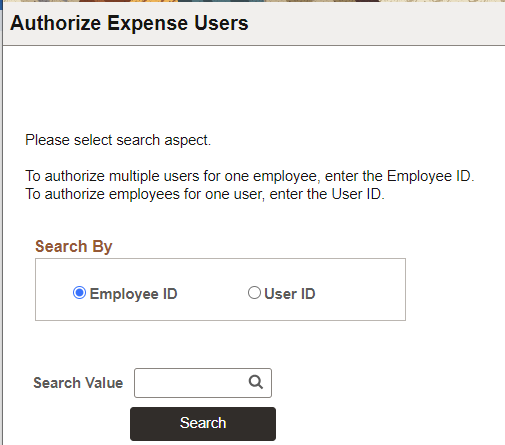 Authorize Expense Users - Search