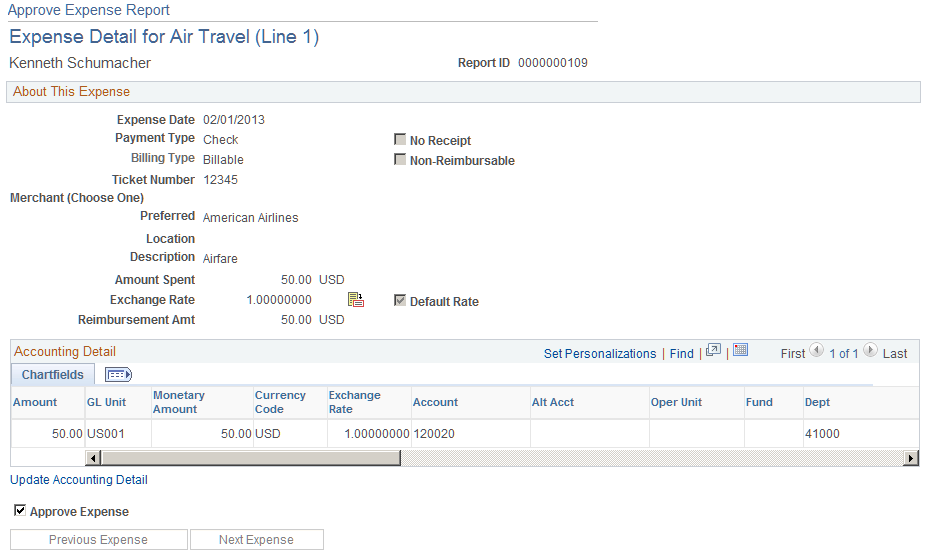Approve Expense Report - Expense Detail for [expense type] page (TE_SHEET_LINE_DTL)