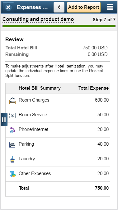 Review Hotel Bill Summary