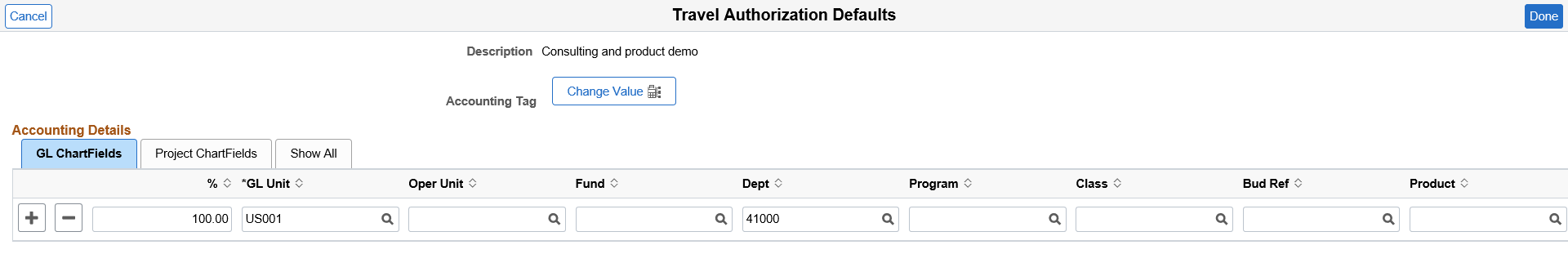 Travel Authorization Defaults