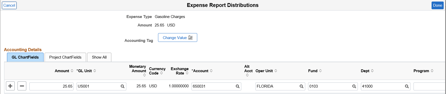 Expense Report Distributions