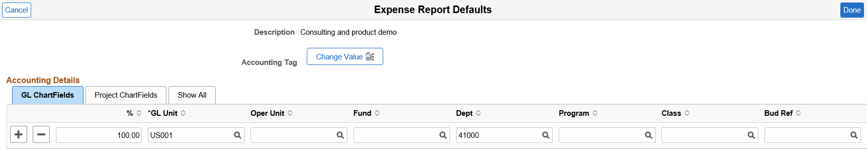 Expense Report Defaults