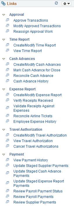Expenses WorkCenter - Links