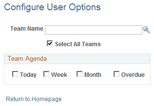 Team Agenda - Configure User Options page