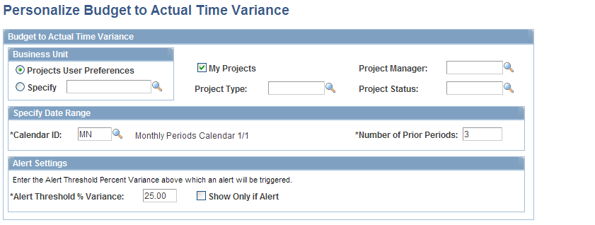 Personalize Budget to Actual Time Variance page