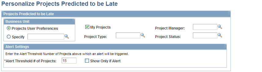 Personalize Projects Predicted to be Late page