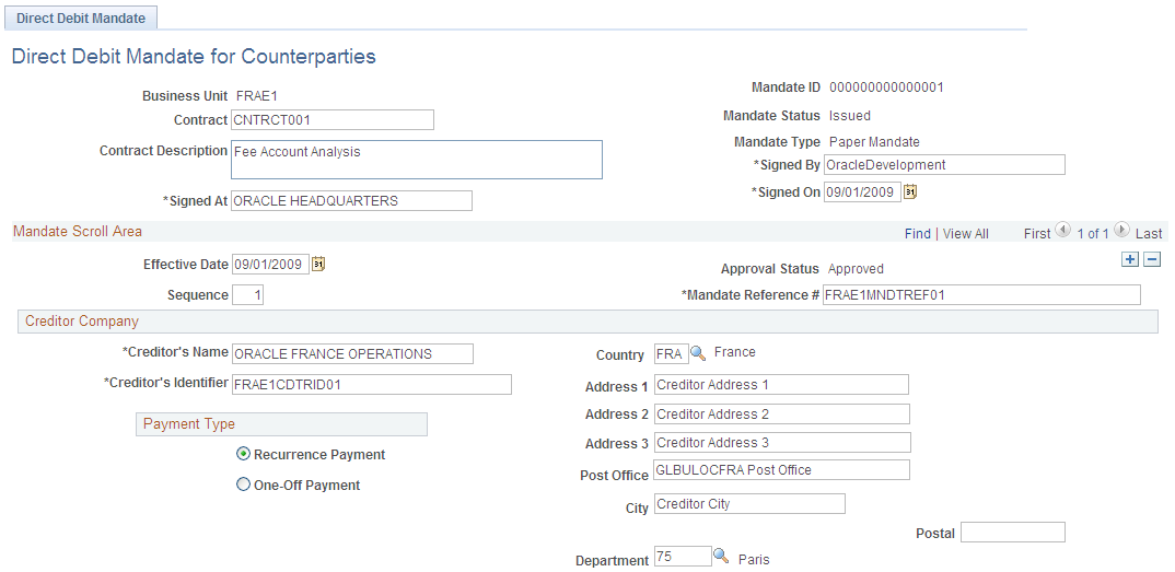 Direct Debit Mandate for Counterparties page (1 of 2)