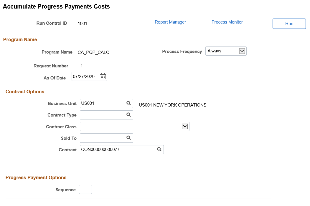 Accumulate Progress Payments Costs page