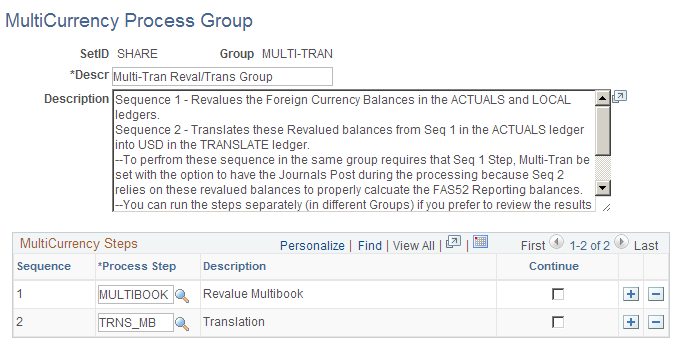 MultiCurrency Process Group page